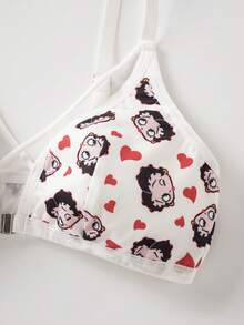 Betty Boop x SHEIN Bra Wanita Motif Kartun dengan Desain Silang dan Penutup Depan - Putih - View 10