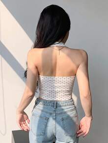 DAZY 女款夏季秋季黑色波點白色細肩帶露背背心上衣，婚禮派對性感風 - 白色 - 查看 6