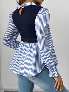 SHEIN Maternity Spring/Autumn Casual Stripe Patchwork Puff Sleeve 2 In 1 Nursing Shirt Fall - Multicolor - View 2