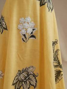 Anewsta Elegant Floral Print Spaghetti Strap Dress For Women - Yellow - View 6