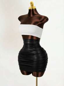 VaVaBold Women's Solid Color Simplistic Fashionable Casual Everyday Skirt - Black - View 6