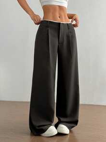 Flirla Women's Chic Slimming Straight-Leg Pants, Versatile Fall Cloth For Women - Dark Grey - View 4