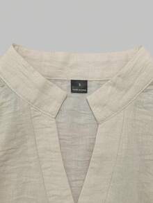 Balvessa Đầm nữ màu mơ phong cách công sở, cổ đứng, chất liệu linen, chiết eo tôn dáng, tay bo chun - Màu be - Xem 4