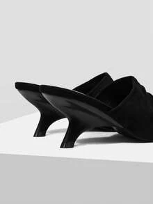Mnmlis Women's Black Spring/Summer Fashion Versatile New Square Toe Ruched Slip-On Wedge Sandals, Suitable For Dating And Commuting - Black - View 4