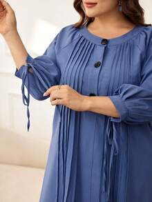 Lacomfia Gaun Wanita Biru Kasual Lengan Lentera Ukuran Besar - Biru - View 4