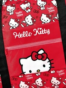 HELLO KITTY AND FRIENDS | SHEIN 可愛貓咪印花可折疊旅行托特包，大容量，行李套筒，輕量化，適合旅行/上學，附前口袋 - 黑紅白 - 查看 7