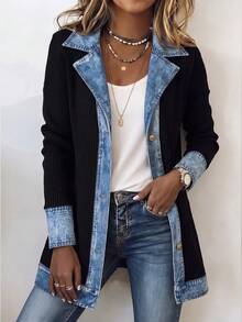 Holdful Holdful Women's Colorblock Patchwork Regular Jacket - Black - View 3