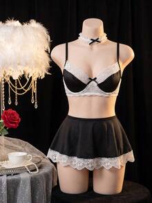 Dansine 4pcs Women Sexy Maid Cosplay Costume Set - Black and White - View 1