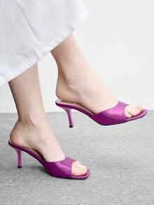 CUCCOO BIZCHIC 女款經典舒適百搭優雅度假休閒穆勒高跟涼鞋 - 紫色2色丁 - 查看 4