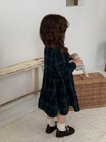 DAZY Infant/Toddler (Girl) Plaid Collar Long Sleeve Spring/Summer Dress - Green - View 2