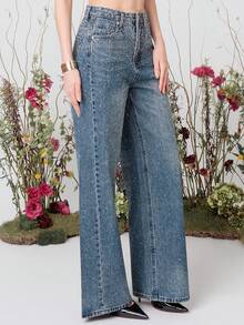 PRISCILA ESCOTO PRISCILA ESCOTO Casual Bleached Dazzling Wide Leg Jeans Fall - Blue - View 7