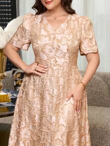 Reflora Plus Size Women's Dress Spring Summer Elegant Formal Elegant Romantic Short Sleeve Mid-Length Evening Wedding Guest Beige - Gold - View 6