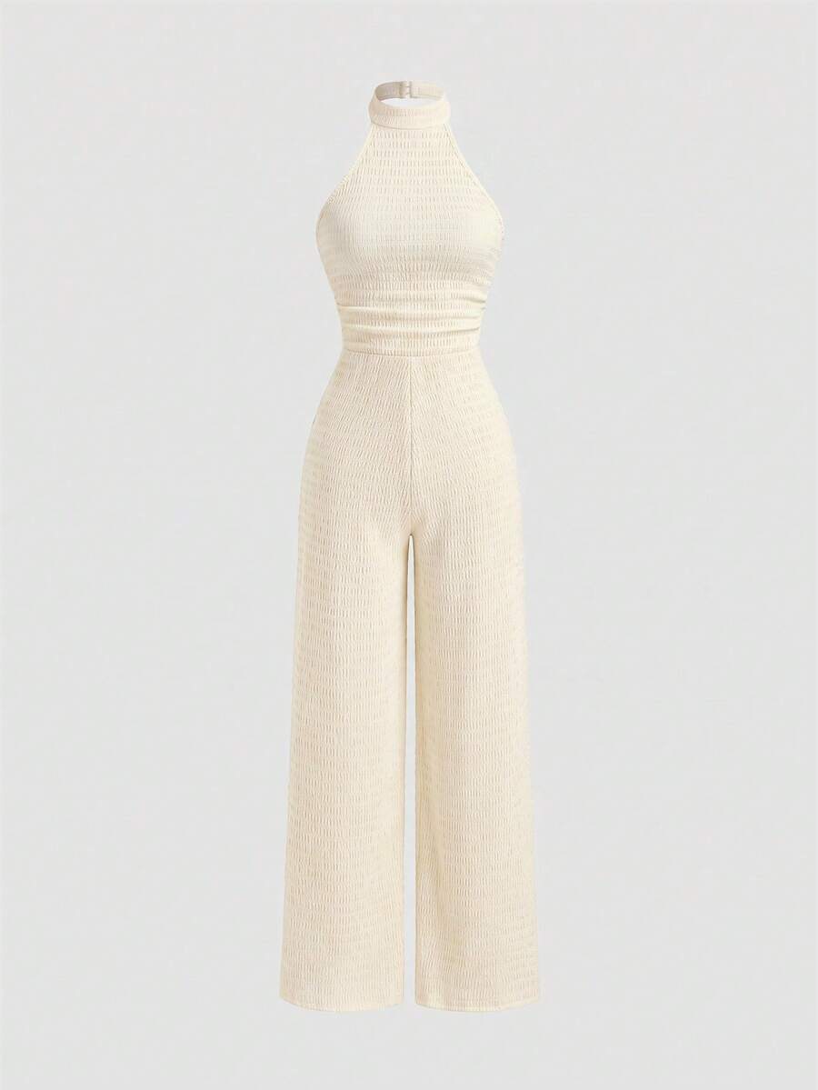 Sweetra Damen Sommer Eleganter Alltags Jumpsuit mit Neckholder, rückenfrei, ärmellos, locker, schlankmachend, dunkle Farbe, 26 neue Stile - Aprikosenfarben - Übersicht 1