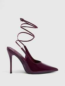 CUCCOO SZL Temperament Burgundy Patent Leather Lace-Up Empty High Heels, Banquet Commuter - Burgundy - View 2