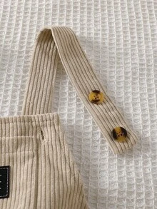 SHEIN Playful Pals 男宝宝0-3岁卡其色字母刺绣灯芯绒连体裤，适合外出、休闲、生日派对 - 卡其色 - 查看 6