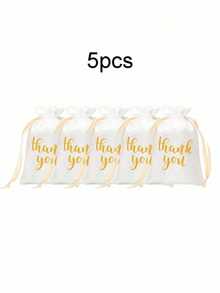 1/5/10/20Pcs White Satin Gift Bags, 4"X5.5" Drawstring Jewelry Pouches For Wedding, Bridal, Party, Birthday, Holiday Decor - White - View 9