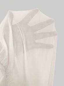 TRNVIE Sexy Minimalist Sexy Elegant Soft Feminine Young Lady Mesh Semi-Sheer Top With Side Waist Ruched Slimming Low Waist Full Skirt Flowy Dress Spring Summer Beach Vacation Afternoon Tea Date Candlelight Dinner Gentle Creamy Apricot Women's 2-Piece Set - Apricot - View 6