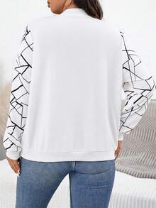 SHEIN Essnce Plus Size Autumn Casual Printed Patchwork Jacket Fall - White - View 3