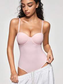 SHAPORA Women's Solid Color Ruched Spaghetti Strap Camisole - Baby Pink - View 2