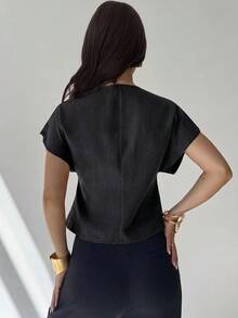 Firerie Women's Solid Color Metal Single Button Batwing Short Sleeve Regular Jacket - Dark Grey - View 2
