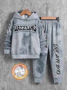 2pcs Kids Young Boys Casual Streetwear Korean Style Snowflake Print Hoodie Long Sleeve Sweatshirt And Elastic Waist Sweatpants Set, Suitable For Back To School, Birthday, Baby Shower, Holiday Party, Autumn/Winter - Grey - View 2