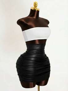 VaVaBold Women's Solid Color Simplistic Fashionable Casual Everyday Skirt - Black - View 5