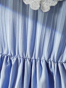 1pc Girls' Fashion Dusty Blue Summer Elegant Wedding Beaded Embroidered Ruffle Collar Puff Sleeve Waist Fit & Flare Princess Dress,Commute Wear - Blue - View 10