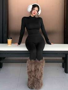 DAZY Women's Autumn Korean Style Small Stand Collar Zipper Long Sleeve Black Slim Fit Body-Hugging Casual Street Sports Jumpsuit - Black - View 10