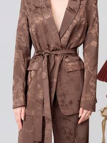 PRISCILA ESCOTO PRISCILA ESCOTO European Style, And Versatile. Slim-Fit Design With Shoulder Closure And Waist Shaping For A Slimmer Look. Satin Jacquard Lace-Up. Elegant And Fall - Coffee Brown - View 3