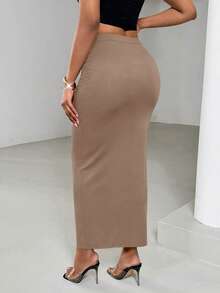 Glyssa Women's Slim Fit Sexy Printed Skirt - Mocha Brown - View 2