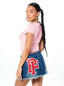 SUMWON X PAUL FRANK SUMWON WOMEN 水钻猴子图案短袖圆领T恤，棉混纺面料，休闲春夏节日可爱动物印花上衣 - 粉色 - 查看 2