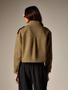 AiiRZ Women's Short Solid Color Utility Jacket - Khaki - View 7