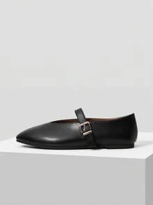 MOTF PREMIUM WOMEN'S CASUAL VERSATILE MARY JANE SQUARE TOE FLAT SHOES, COMFORTABLE FOR COMMUTING SPRING SHOES - Black PU - View 2