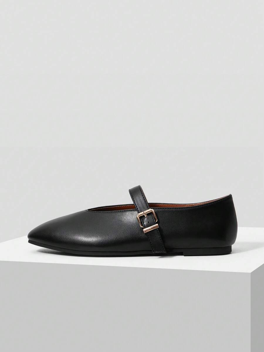 MOTF PREMIUM WOMEN'S CASUAL VERSATILE MARY JANE SQUARE TOE FLAT SHOES, COMFORTABLE FOR COMMUTING SPRING SHOES - Black PU - View 2