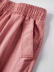 Rusticease 女款休閒百搭純色長褲 日常居家 灰粉色 夏季 - 黏土紅 - 查看 7