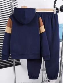 Conjunto de 2 piezas de sudadera con capucha y pantalones de chándal para niño preadolescente, vuelta al colegio, adecuado para desplazamientos - Multicolor - Ver 2