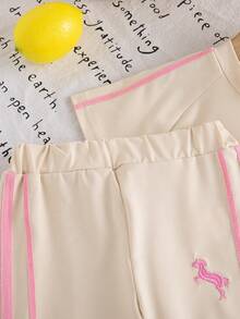SHEIN 2件組 黑粉色夏季休閒度假運動日常刺繡女嬰套裝 - 粉色 - 查看 4