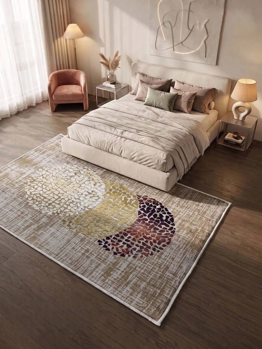 Digital Print Non-Slip Washable Runner Rug/Area Rug, Living Room Rug, Modern Design, Modern, Scandinavian, Bohemian And Classic Style, 100% Polyester, Made In Turkey - Beige - View 1