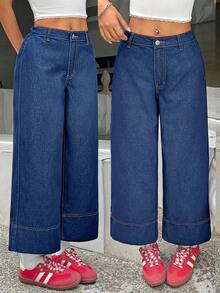SHEIN PETITE Women's Low Waist Straight Leg Cropped Jeans Blue - Medium Wash - View 2