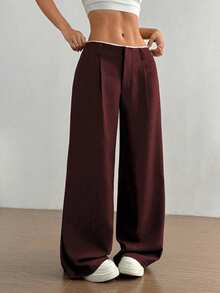 SHEIN Unity Pantalones casuales rectos y estilizantes para mujer - Burdeos - Ver 4
