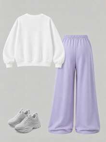 Tween Girl Tween Girl Tween Girls Crew Neck Drop Shoulder Sweatshirt Straight Leg Pants 2pcs Set School Birthday Birthday Purple Autumn Racing Cowboy Racing - Multicolor - View 2