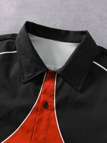 ROMWE MEN Men's Colorblock Patchwork Loose Long Sleeve Shirt - Black - View 2