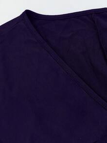 Elenzga Vestido ajustado con cuello en V y cintura ceñida para tallas grandes - Morado - Ver 8