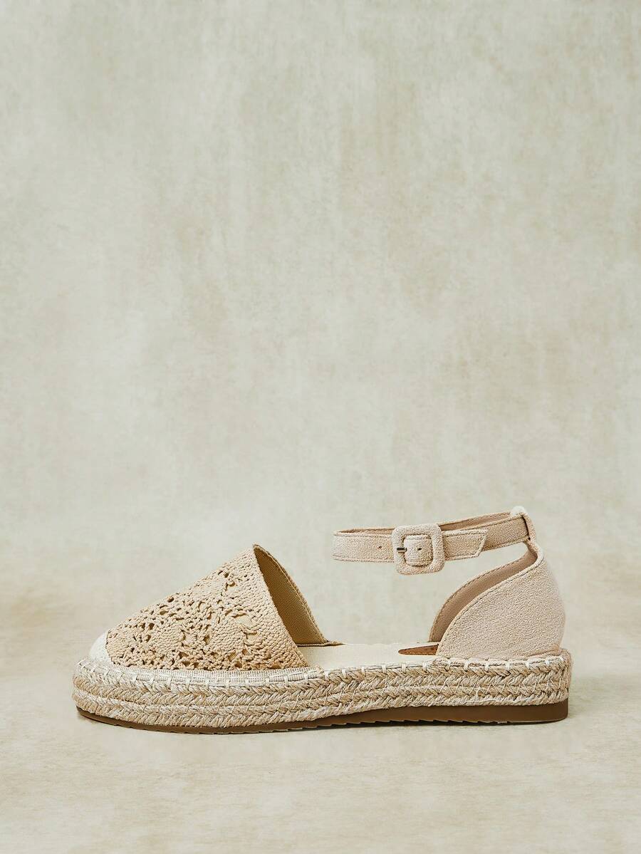 Styleloop 女款麻繩底深杏色波希米亞西式音樂節穿搭舒適透氣漁夫鞋平底鞋 - 杏色 - 查看 1