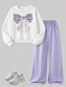 Tween Girl Tween Girl Tween Girls Crew Neck Drop Shoulder Sweatshirt Straight Leg Pants 2pcs Set School Birthday Birthday Purple Autumn Racing Cowboy Racing - Multicolor - View 5