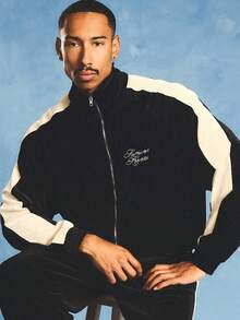 SUMWON Velvet Zip-Up Track Jacket With Contrast Side Stripe And Script Embroidery Logo Detail - Multicolor - View 1