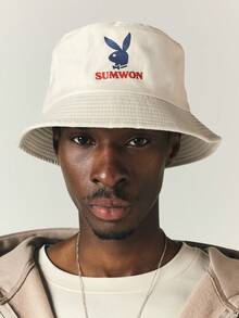 PLAYBOY X SUMWON Bunny Logo Bucket Hat Classic Structured Cap Streetwear Summer Festival Unisex Fisherman Hat - Beige - View 2
