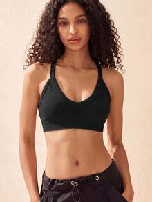 SHEIN Dewbera 1pc Women's Black Sports Bra With Removable Pads For Running, Cycling, Fitness, Outdoor Casual Activities, Wearable, New Hot-Selling - Black - View 3
