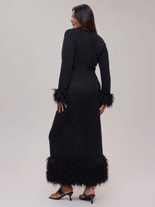 MUSERA Plus Size Black Frill Detail Long Sleeve Maxi Dress Winter Fall Going Out Womens Outfit - Black - View 3