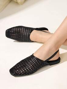 CUCCOO CHICEST Women's Shoes Spring And Summer Flat Bottom Square Toe Shoes Rear Strap Mules Shoes Versatile Elegant And Fashionable Wear Fall Shoes - Black - View 2